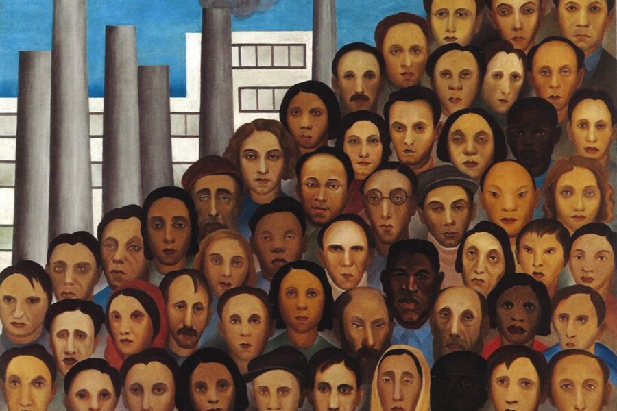 Tarsila do Amaral, Oper&aacute;rios, 1933. La pluralit&agrave; dei volti racconta la dimensione universale del lavoro, tra dignit&agrave;, identit&agrave; e disuguaglianze sociali.